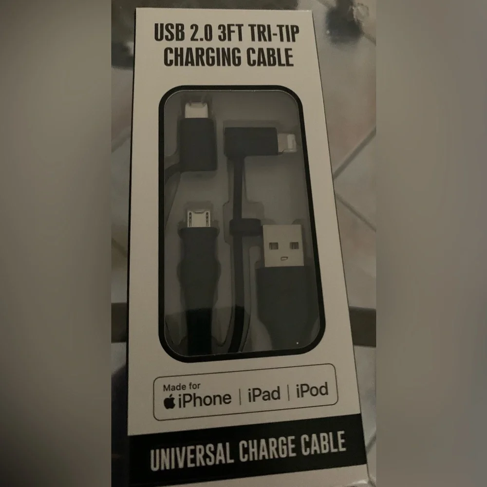 3-in-1 Black Charging Cable for iPhone, iPad, iPod